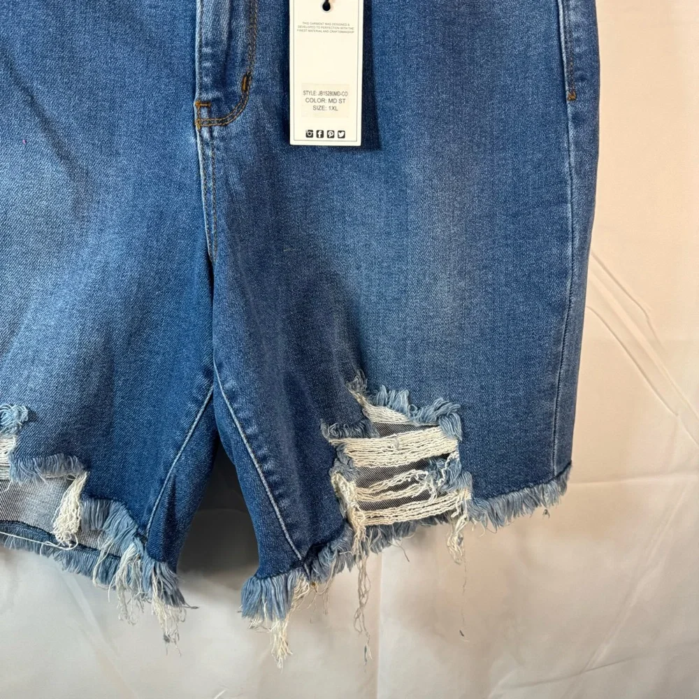 Judy Blue Womens Distressed Fray‎ Hem Denim Cut Off Shorts Mid Rise Size 1XL New